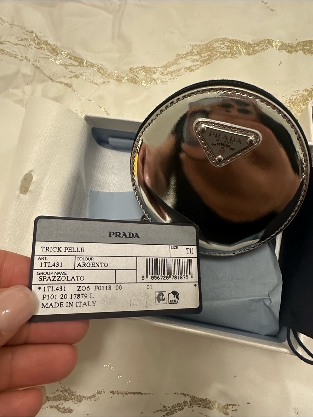 Prada Metallic Argento Round Coin Pouch AUTHENTIC AND NEW